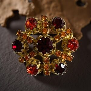 Vintage Signed Austria Goldtone And Faceted Rhinestone Brooch